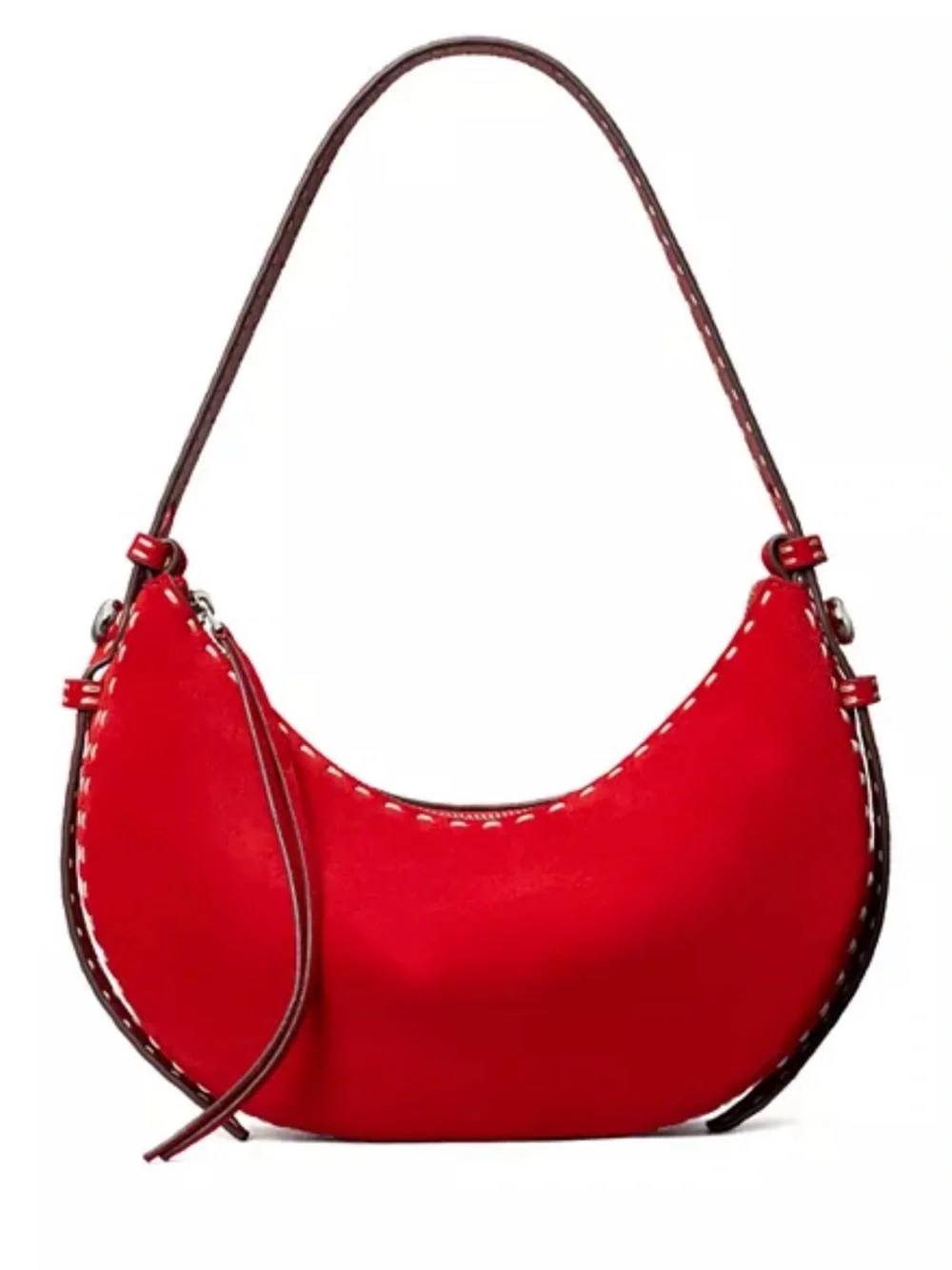 Tory Burch Romy Half Moon Shoulder Bag Suede Red OS - Picture 1 of 8